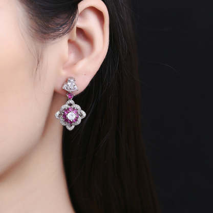 Retro palace red diamond earrings for women S925 sterling silver luxury full diamond diamond earrings elegant earrings in stock-Mix MIx Style