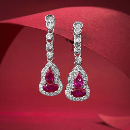 Pink Chain Dazzling Pear Cut Moissanite Diamonds Luxury 18k White Gold Plated Drop Earrings | Mix Mix Style-Mix MIx Style
