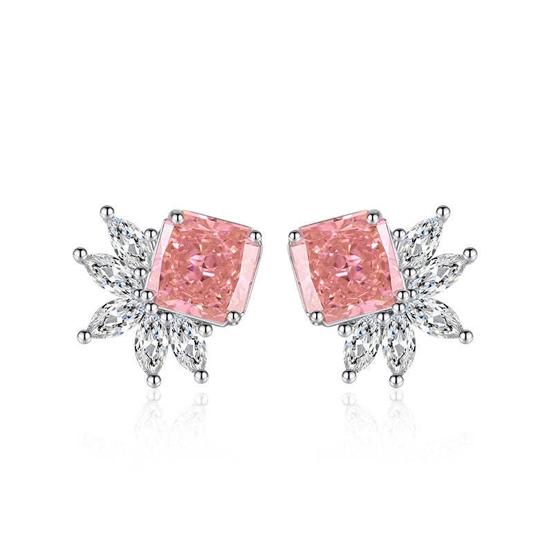 Pink & White Flower Trendy Timeless Princess Cut Moissanite Diamond El