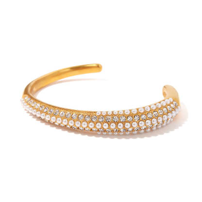 INS Fashion New Versatile Titanium Steel Bracelet 18K Gold Plated Multi-layer Full Diamond Pearl Bracelet Trendy Women's Hand Accessories-Mix MIx Style