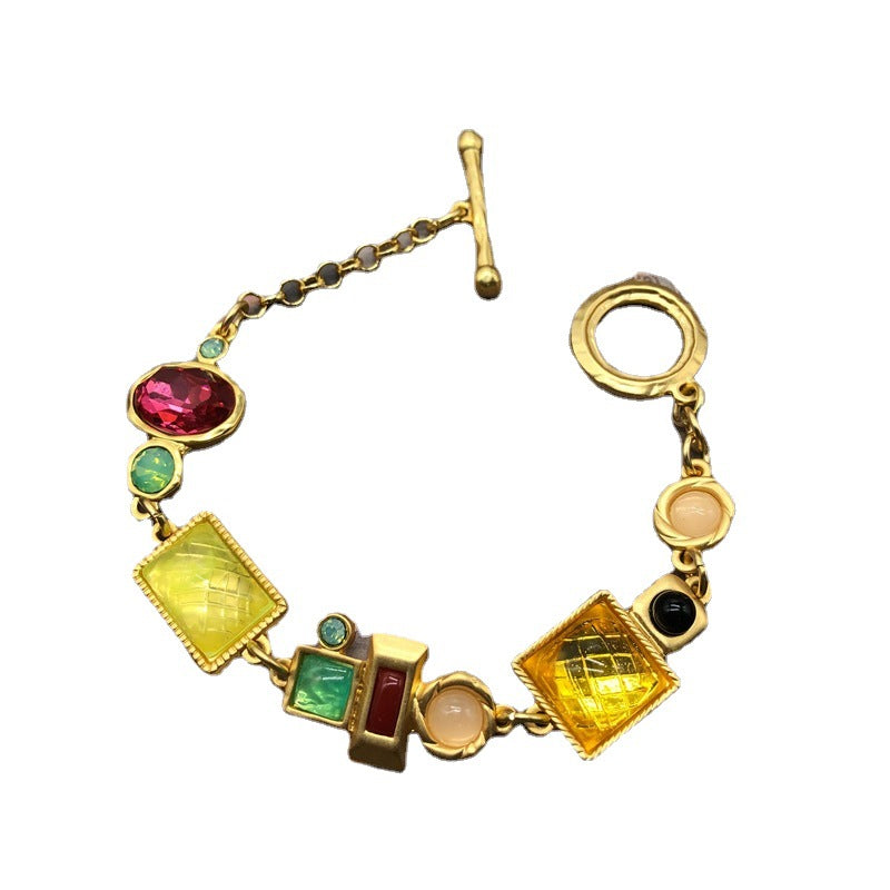 Colorful Exotic Vintage Retro Classic Pendant Yellow Diamonds Luxury 18k Gold Plated Necklace Bracelet Jewelry Set | Mix Mix Style-Mix MIx Style