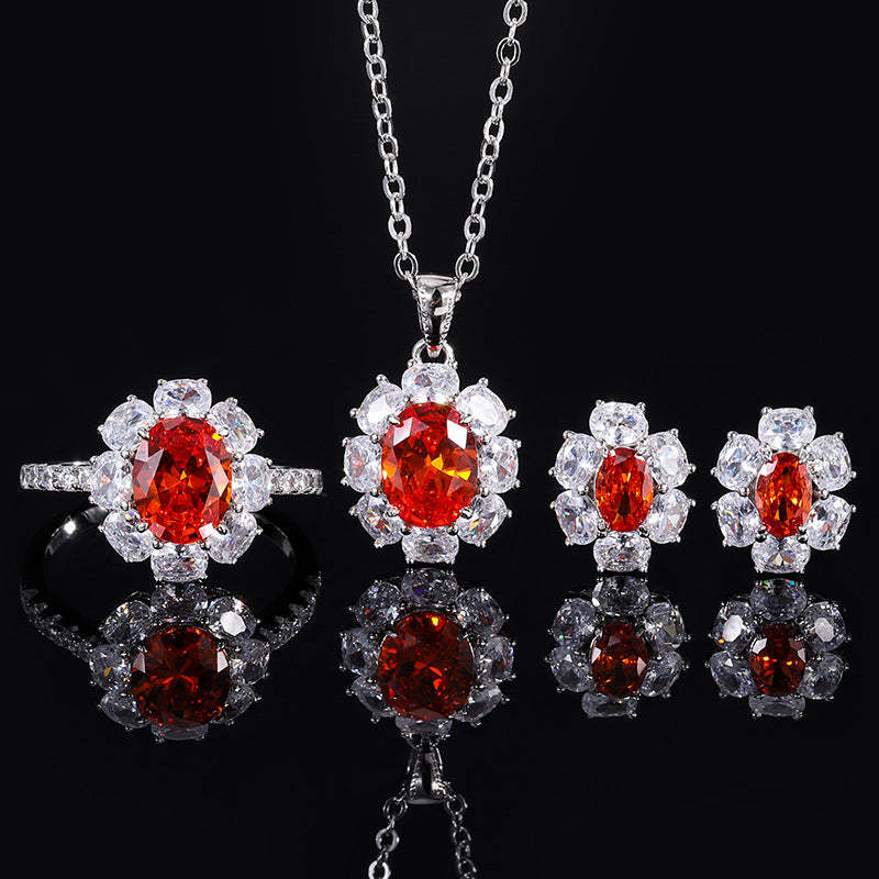 European and American style new S925 all-over silver suit simulated orange-red small pigeon egg pendant main 7*9-4*6-Mix MIx Style