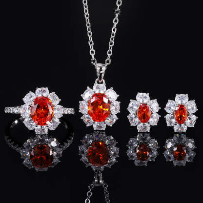 European and American style new S925 all-over silver suit simulated orange-red small pigeon egg pendant main 7*9-4*6-Mix MIx Style