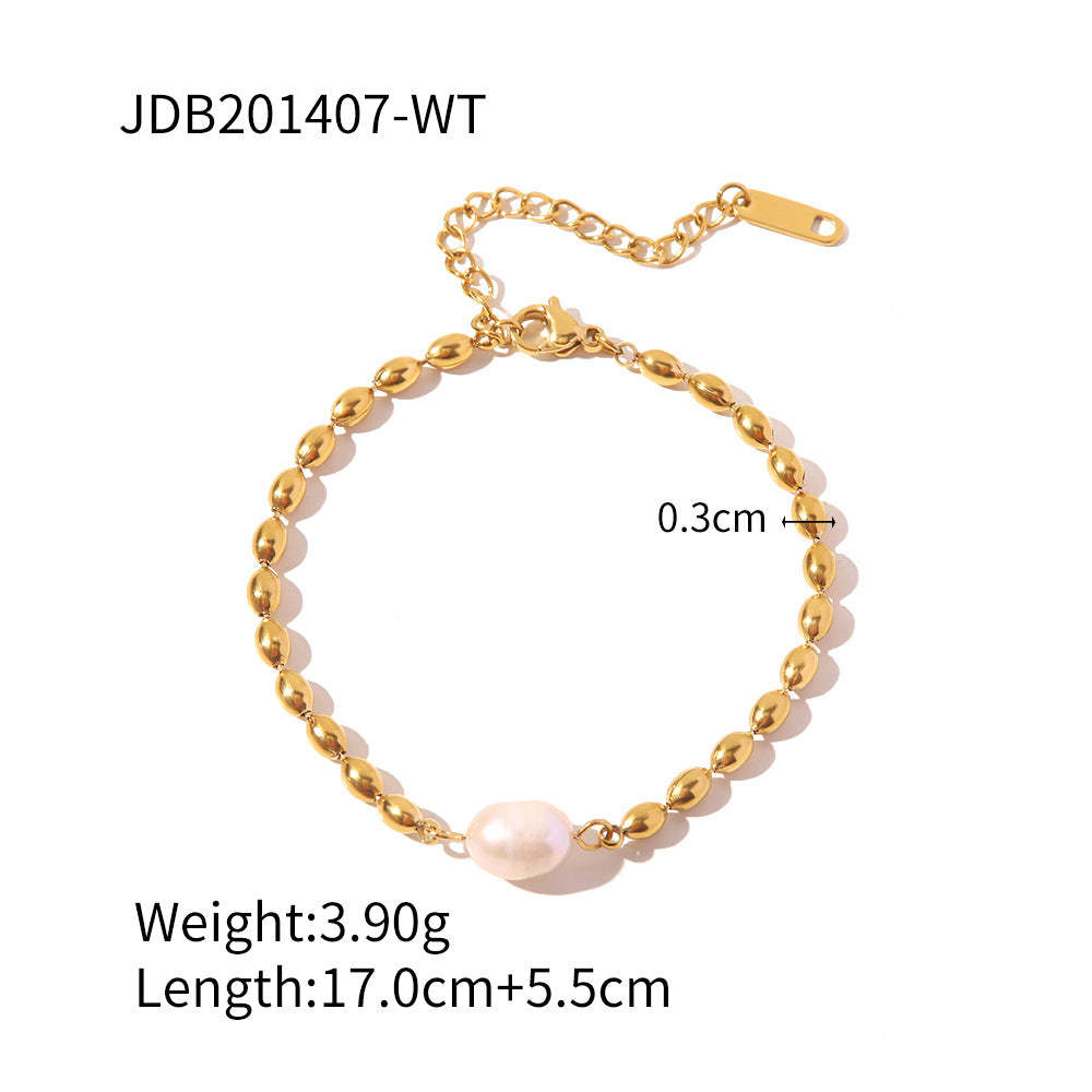 Minimalist Vintage Golden Beads Akoya Pearl Pendant Luxury 18k Gold Plated Necklace Bracelet Jewelry Set | Mix Mix Style-Mix MIx Style