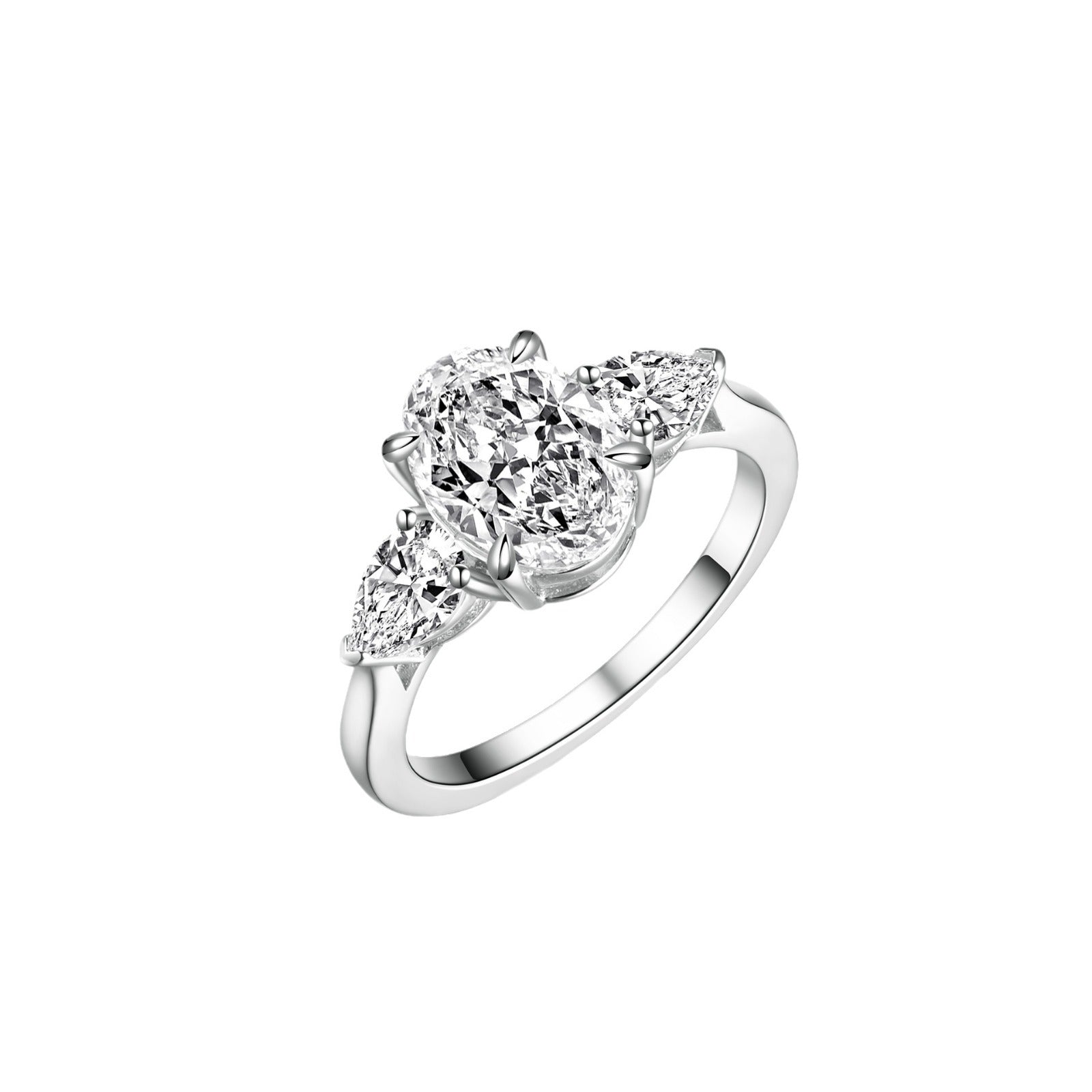 925 silver HW three-stone 2.5ct oval diamond ring egg-shaped ice flower cut high carbon diamond wedding ring light luxury high-end ring female-Mix MIx Style
