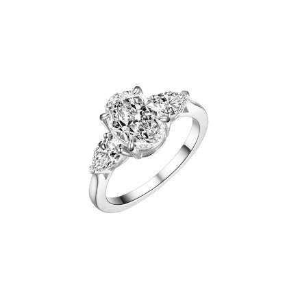 925 silver HW three-stone 2.5ct oval diamond ring egg-shaped ice flower cut high carbon diamond wedding ring light luxury high-end ring female-Mix MIx Style