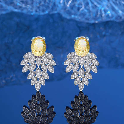 Pink & Yellow Retro Classic Pendant Oval Diamond Luxury 18k White Gold Plated Necklace Drop Earrings Jewelry Set | Mix Mix Style-Mix MIx Style