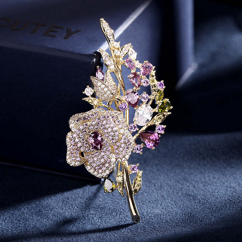Korean heavy industry micro-encrusted zirconium corsage temperament flower zircon brooch evening dress accessories rose brooch for women-Mix MIx Style