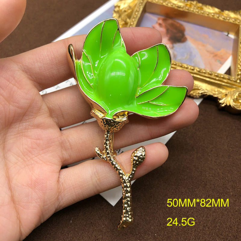 Classic temperament, versatile multi-color enamel glaze magnolia brooch, Western, medieval, high-end retro corsage brooch-Mix MIx Style