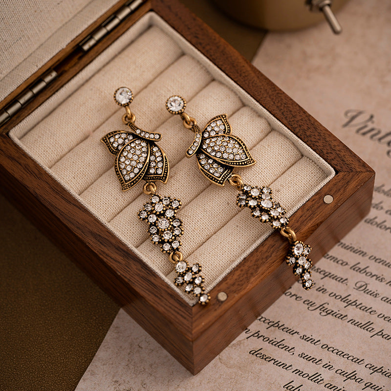 Retro old tassel earrings for women vintage medieval long flower earrings temperament light luxury high-end earrings-Mix MIx Style