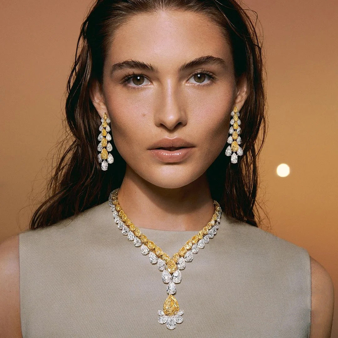 White & Yellow Vintage Pendant Pear Diamonds Luxurious 18k Gold Plated Necklace & Earrings Jewelry Set | Mix Mix Style-Mix MIx Style