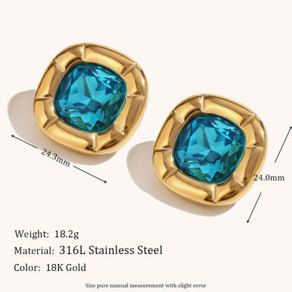 Green/Blue/White Retro Pendant Cushion Diamond Luxury 18k Gold Plated Necklace Earring Ring Jewelry Set | Mix Mix Style-Mix MIx Style