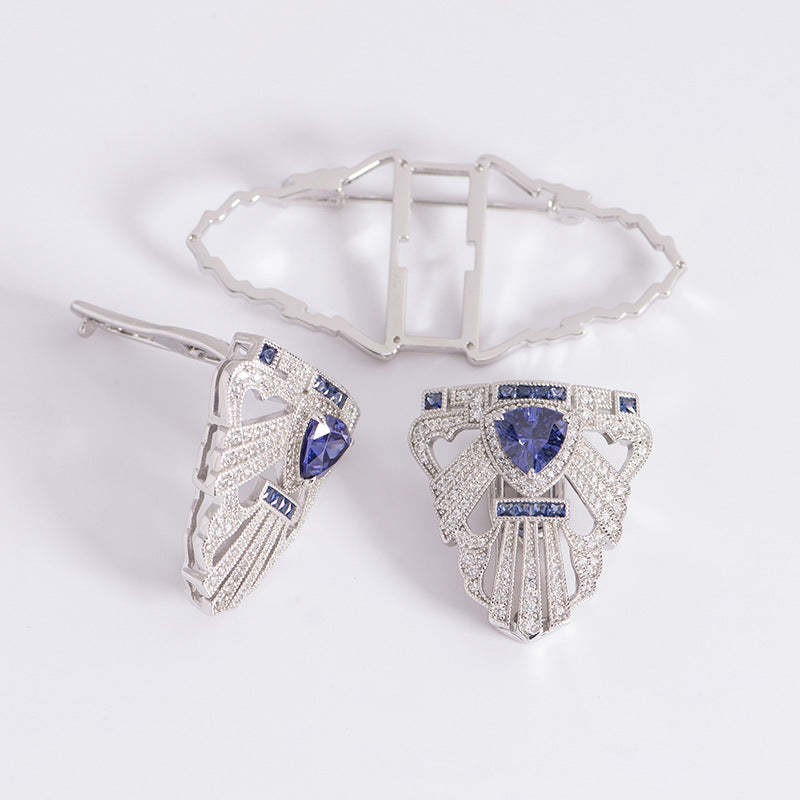 New Tanzanite blue retro silk scarf buckle S925 sterling silver gold-plated detachable double clip brooch wholesale-Mix MIx Style