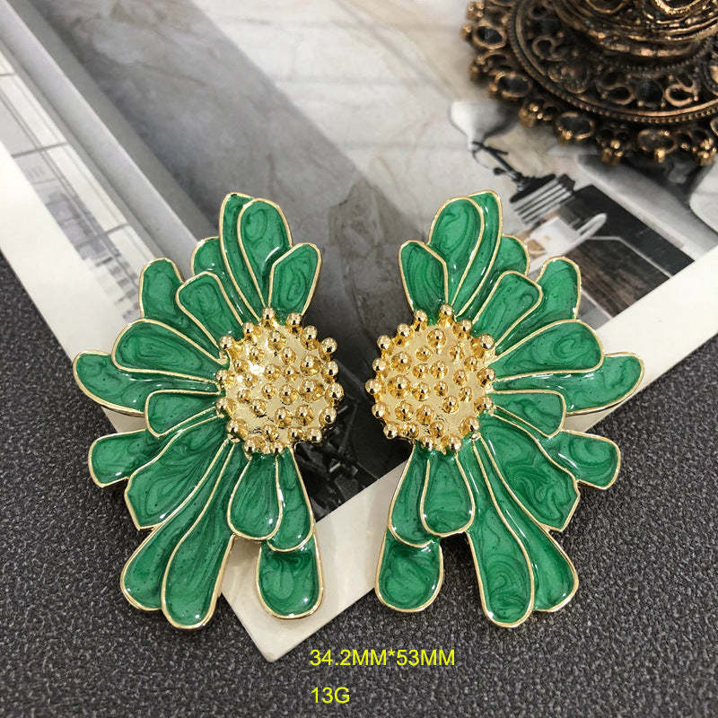 Pink - Green - Black Flower Shaped Timeless Luxury 18k Vermeil Gold Plated Stud Earrings | Mix Mix Style-Mix MIx Style