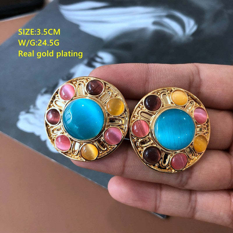 Retro Circle Half-ball Timeless Akoya Pearl Elegant 18k Vermeil Gold Plated Stud Earrings | Mix Mix Style-Mix MIx Style