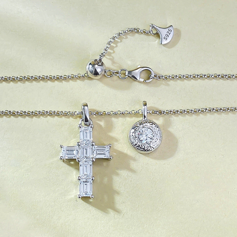 Mujing Jewelry S925 Silver Rectangular 3*4 Cross Pendant Fashion Versatile Commuting Style Telescopic Necklace Live Style-Mix MIx Style