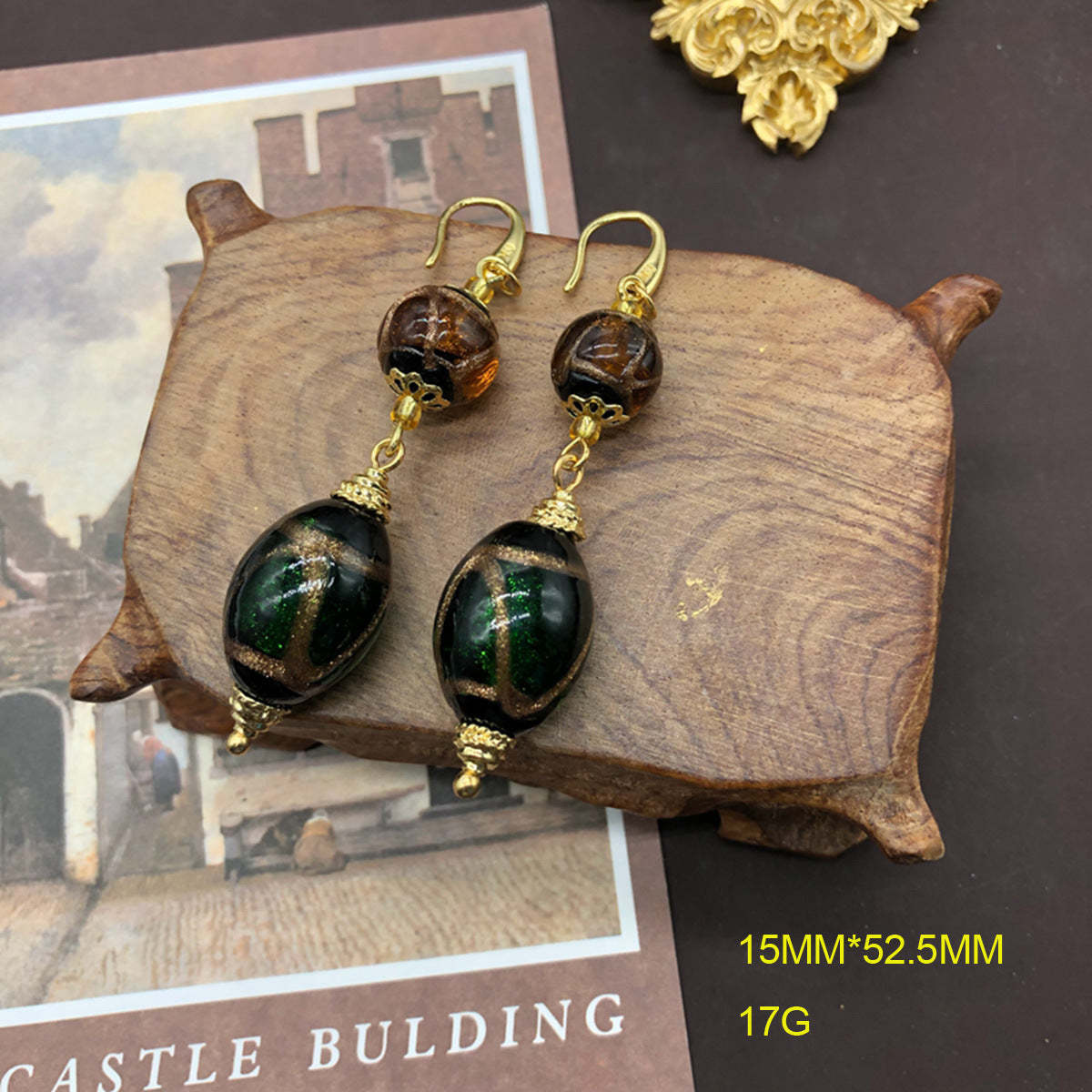 Green Colorful Vintage Retro Bid Beads Classic Luxury 18k Gold Plated Necklace Earring Bracelet Jewelry Set | Mix Mix Style-Mix MIx Style