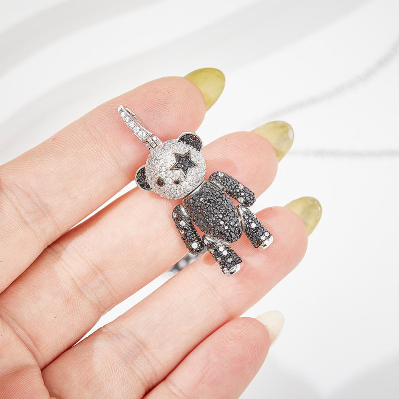 Japanese and Korean new panda necklace 3D three-dimensional limbs movable gold-plated panda pendant medium long bear sweater chain-Mix MIx Style