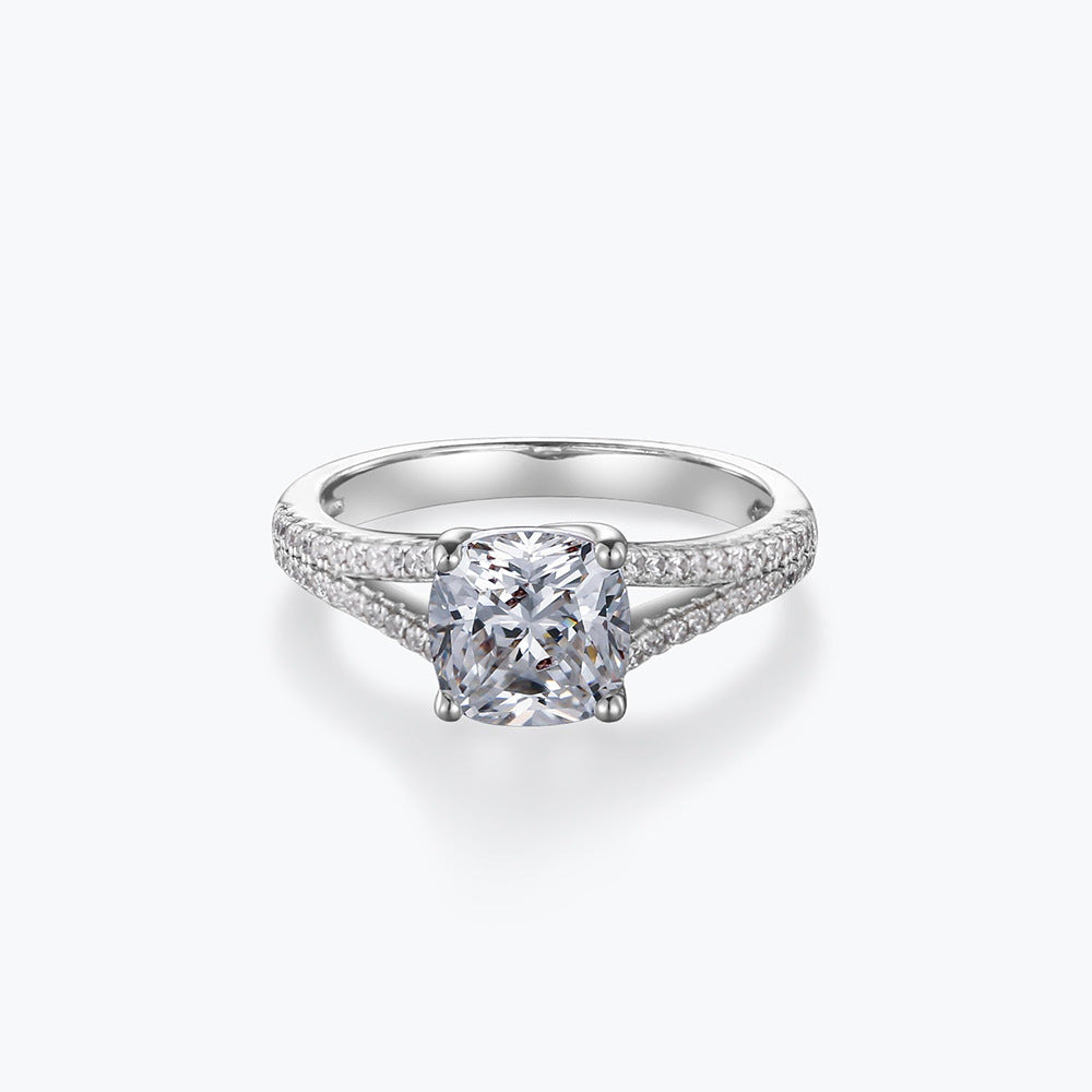 Dazzle White Cushion Cut Moissanite Diamond 3ct 18k White Gold Engagement Ring | Mix Mix Style-Mix MIx Style
