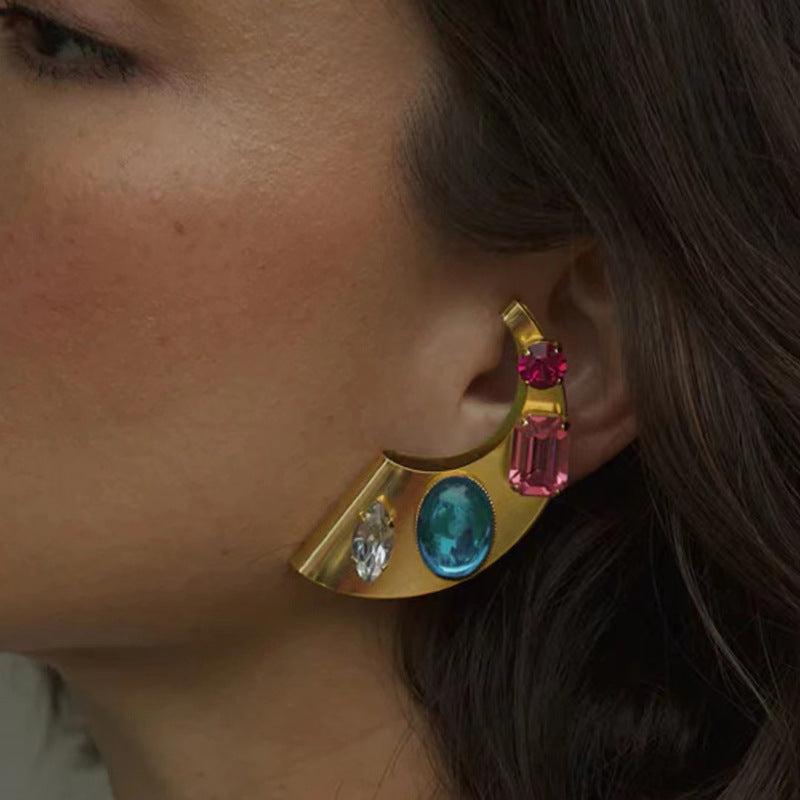 Geometrical Multicolor Trendy Moissanite Diamonds Luxury 18k Vermeil Gold Plated Stud Earrings | Mix Mix Style-Mix MIx Style