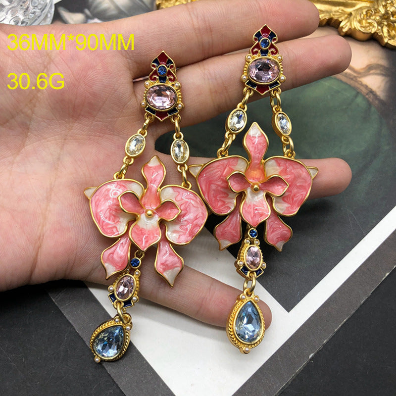 Blue - Pink Flower Shaped Drop Pear Cut Moissanite Diamonds Luxury 18k Vermeil Gold Plated Drop Earrings | Mix Mix Style-Mix MIx Style
