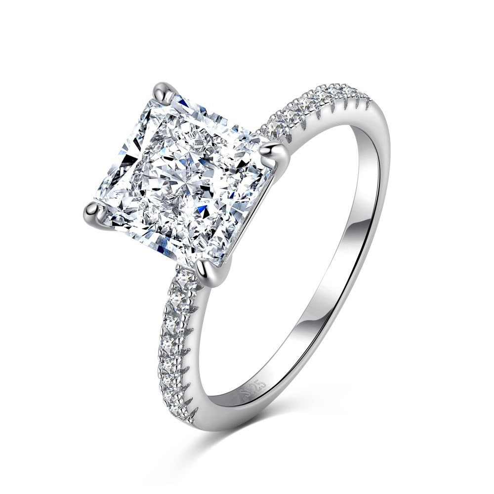 Elegant White Princess Cut Moissanite Diamond 3ct 18k White Gold Plated Engagement Ring | Mix Mix Style-Mix MIx Style