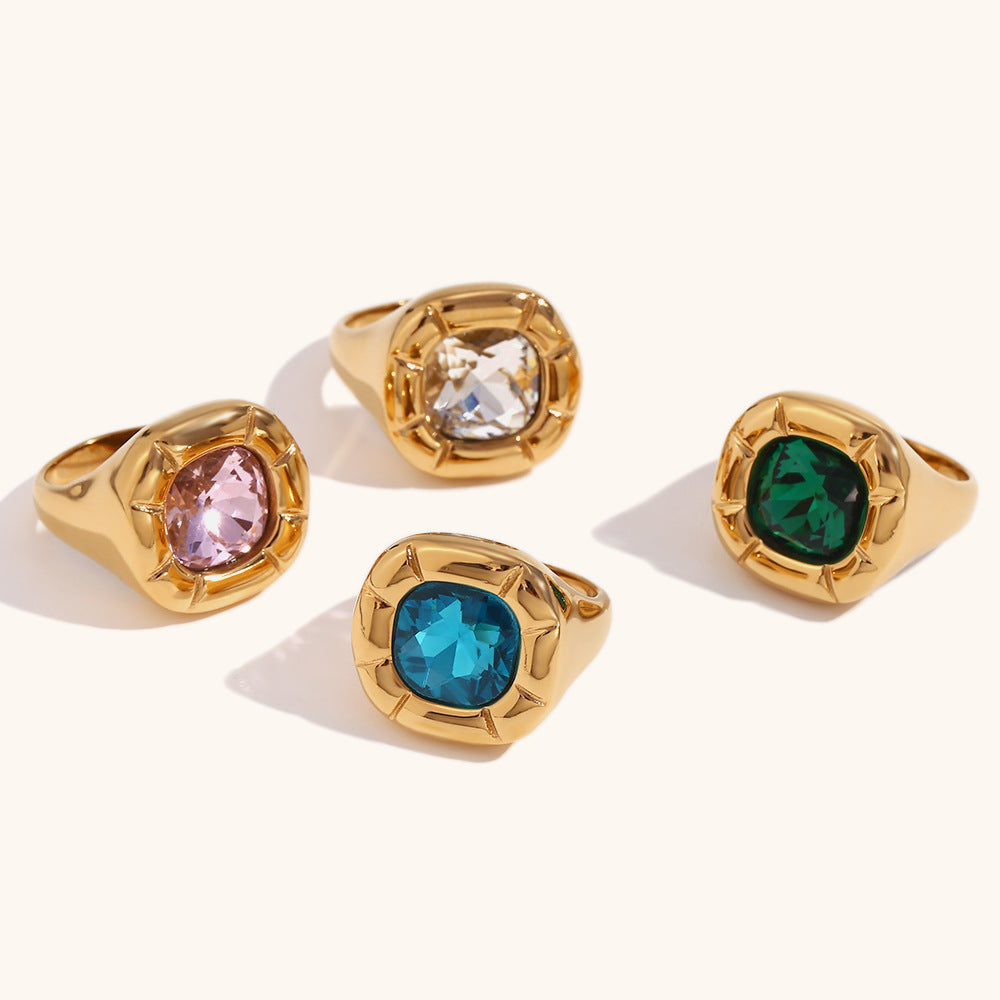 Green/Blue/White Retro Pendant Cushion Diamond Luxury 18k Gold Plated Necklace Earring Ring Jewelry Set | Mix Mix Style-Mix MIx Style