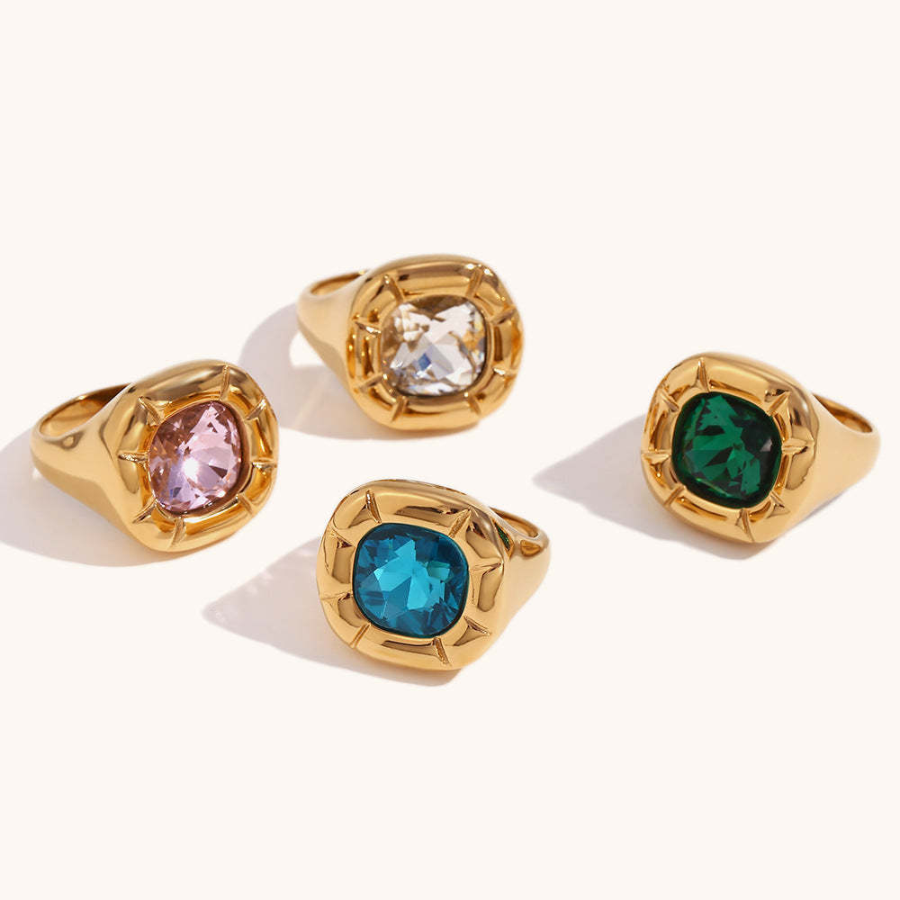 Green/Blue/White Retro Pendant Cushion Diamond Luxury 18k Gold Plated Necklace Earring Ring Jewelry Set | Mix Mix Style-Mix MIx Style