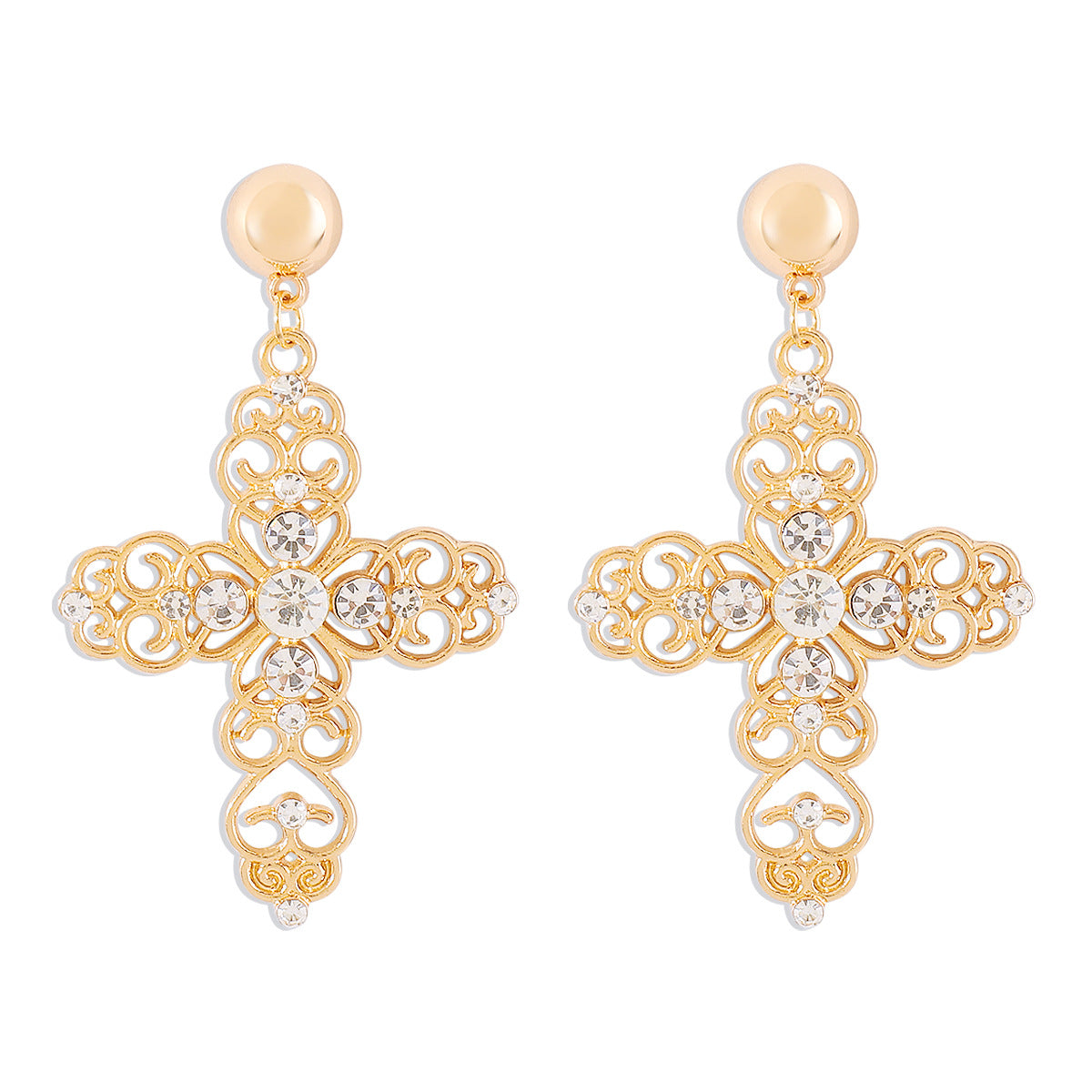 Cross Retro Classic Pendant White Diamonds Luxury 18k Gold Plated Necklace Earrings Jewelry Set | Mix Mix Style-Mix MIx Style