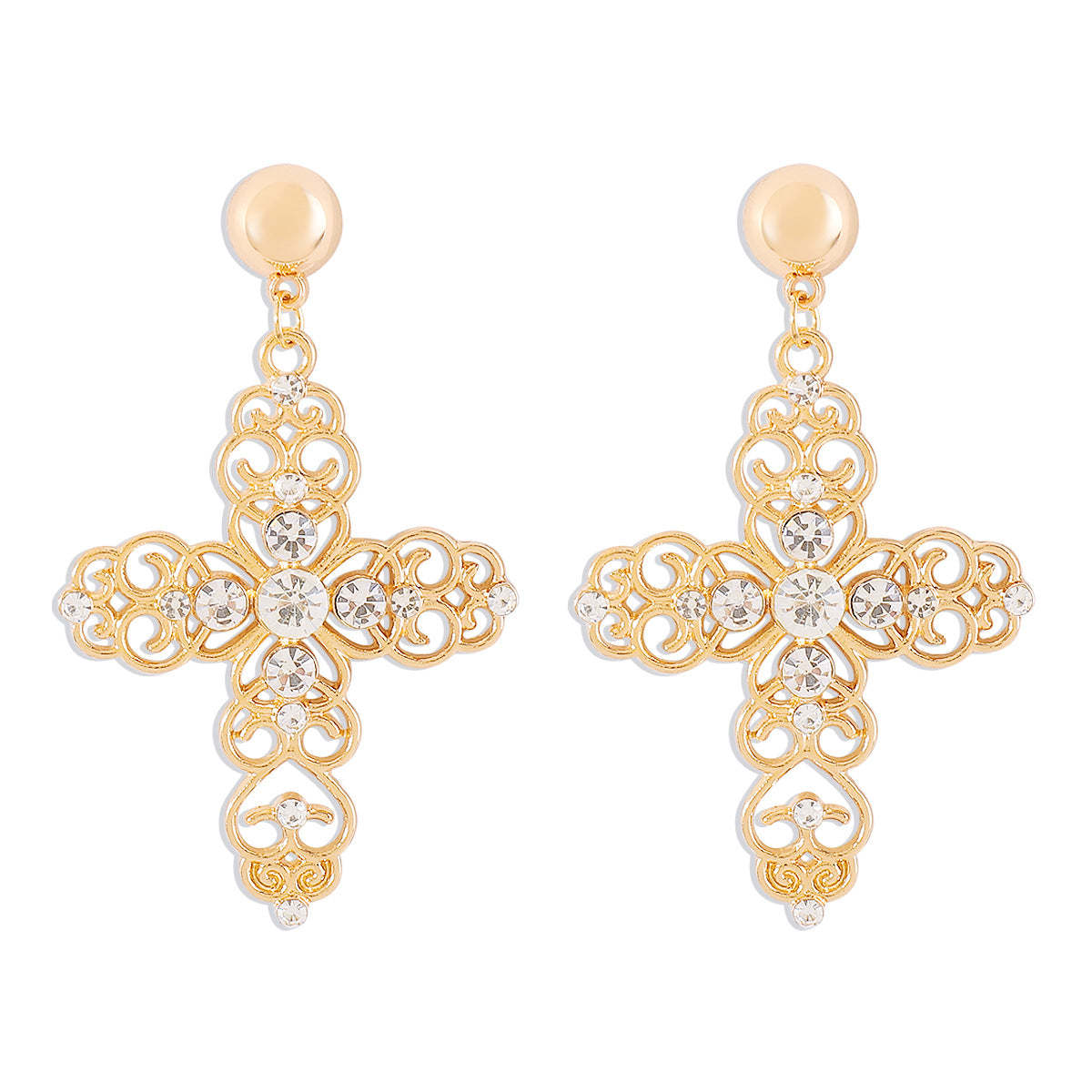 Cross Retro Classic Pendant White Diamonds Luxury 18k Gold Plated Necklace Earrings Jewelry Set | Mix Mix Style-Mix MIx Style