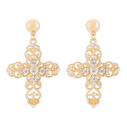 Cross Retro Classic Pendant White Diamonds Luxury 18k Gold Plated Necklace Earrings Jewelry Set | Mix Mix Style-Mix MIx Style