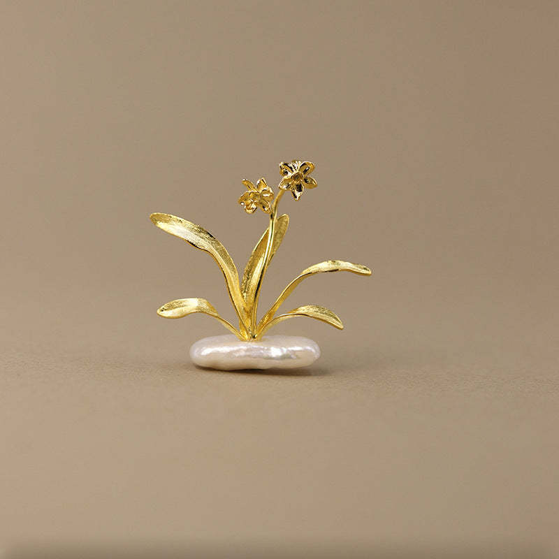 Looking for original design Narcissus Elegant Chinese Feng Narcissus Flower Baroque Pearl Sterling Silver Brooch-Mix MIx Style