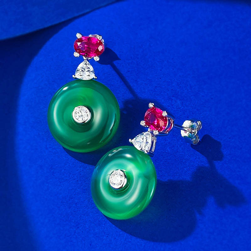 Circle Green & Pink Timeless Moissanite Diamonds Luxury 18k White Gold Plated Drop Earrings | Mix Mix Style-Mix MIx Style