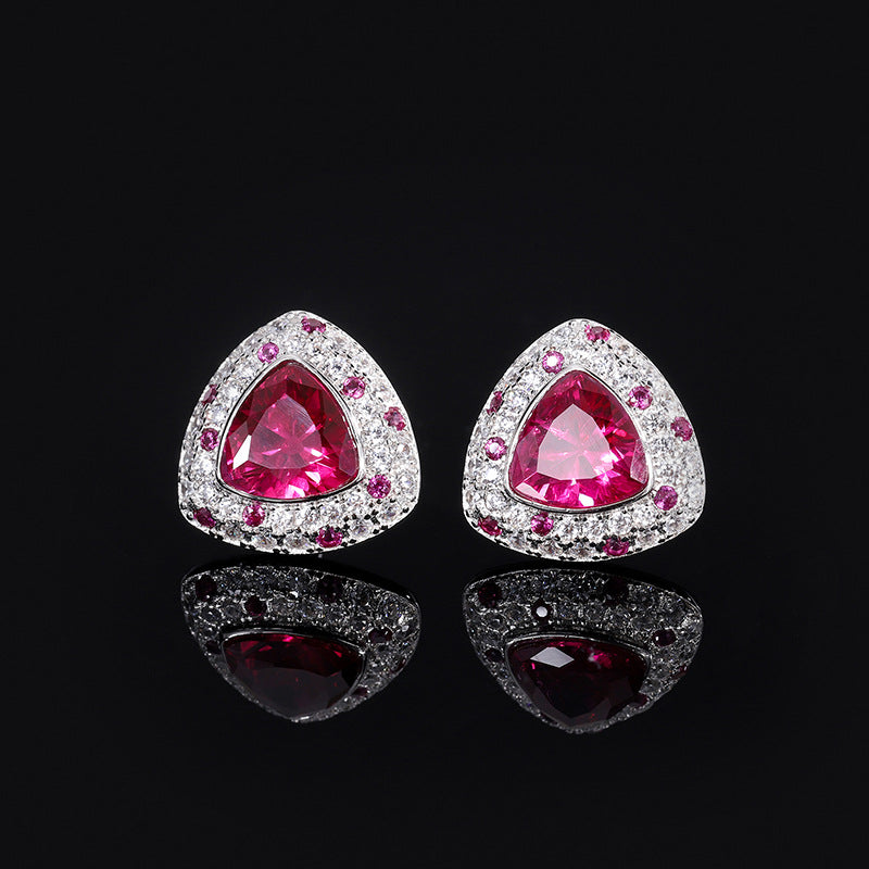 White & Pink Triangle Moissanite Diamonds 2ct Elegant 18k White Gold Plated Stud Earrings | Mix Mix Style-Mix MIx Style