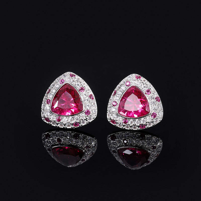 White & Pink Triangle Moissanite Diamonds 2ct Elegant 18k White Gold Plated Stud Earrings | Mix Mix Style-Mix MIx Style