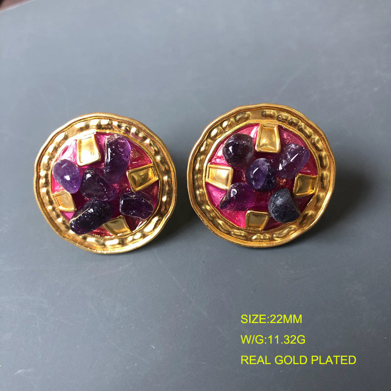 Blue - Red - Multicolor Leaf Trendy Moissanite Diamonds Luxury 18k Vermeil Gold Plated Stud Earrings | Mix Mix Style-Mix MIx Style