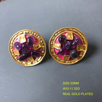 Blue - Red - Multicolor Leaf Trendy Moissanite Diamonds Luxury 18k Vermeil Gold Plated Stud Earrings | Mix Mix Style-Mix MIx Style