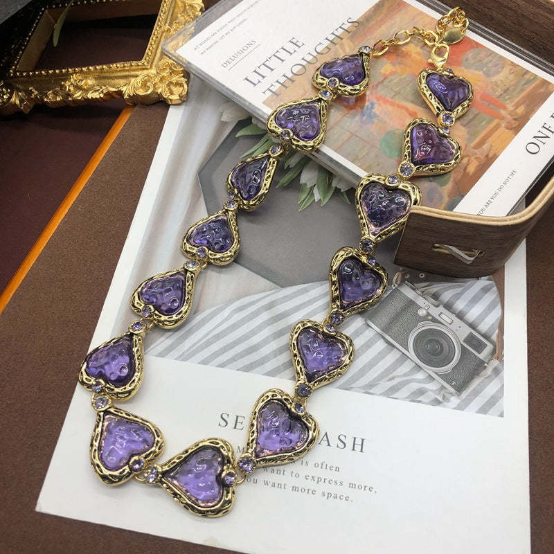 Heart Purple Irregular Retro Classic Luxury 18k Vermeil Gold Plated Necklace Earrings Jewelry Set | Mix Mix Style-Mix MIx Style