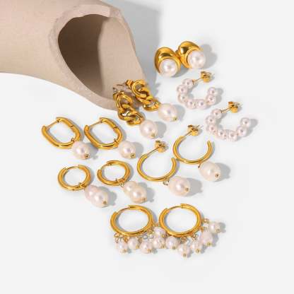 Classic Timeless White Akoya Pearls & Moissanite Diamonds Elegant 18k Vermeil Gold Plated Hoop/Drop Earrings | Mix Mix Style-Mix MIx Style