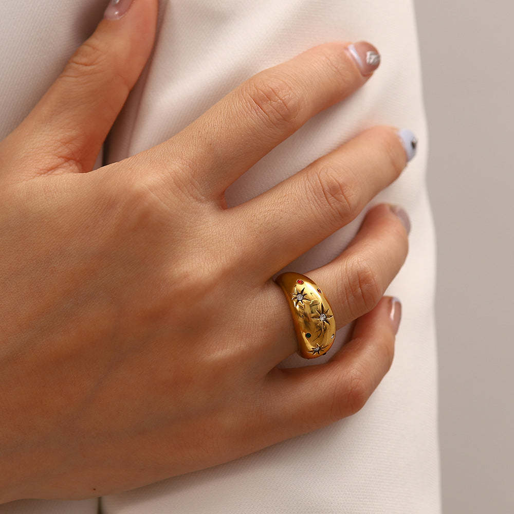 French light luxury high-end retro fashion six-pointed star zircon ring ins cold style fashion hand jewelry female trend-Mix MIx Style