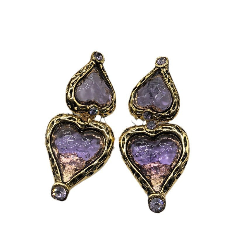 Heart Purple Irregular Retro Classic Luxury 18k Vermeil Gold Plated Necklace Earrings Jewelry Set | Mix Mix Style-Mix MIx Style