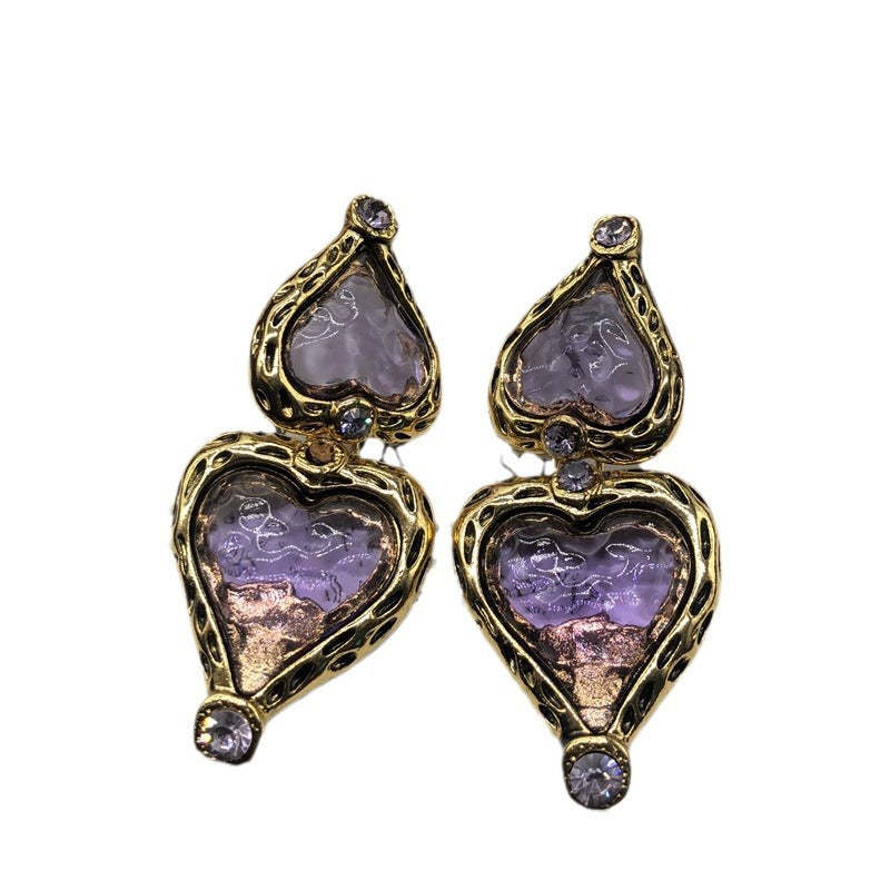 Heart Purple Irregular Retro Classic Luxury 18k Vermeil Gold Plated Necklace Earrings Jewelry Set | Mix Mix Style-Mix MIx Style