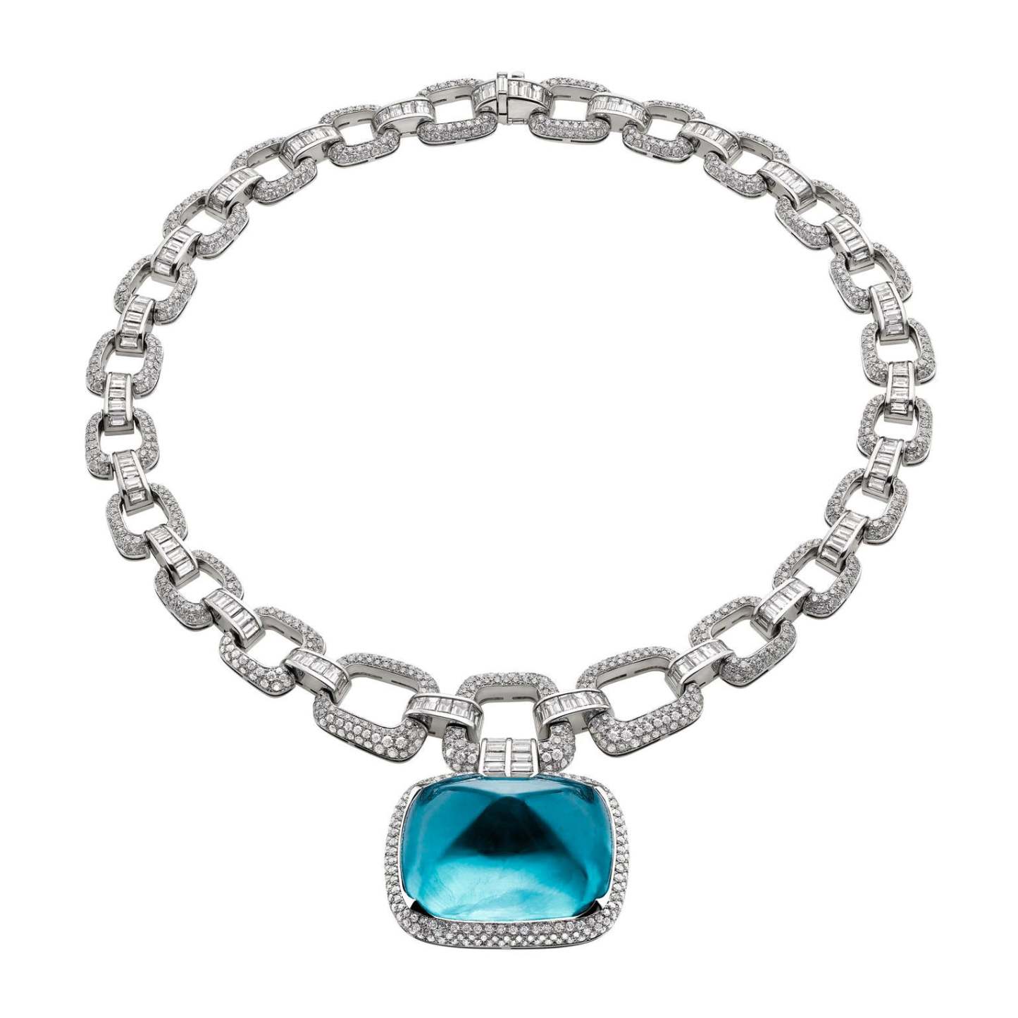 The pendant and chain are both 925 silver gold-plated high carbon diamond aquamarine/Baojia Cuban chain sugar tower aquamarine heavy industry necklace-Mix MIx Style