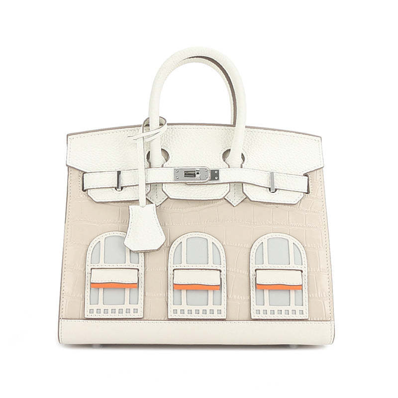 New crocodile pattern with palm pattern house platinum bag genuine leather fashion contrast color handbag cartoon graffiti shoulder bag-Mix MIx Style