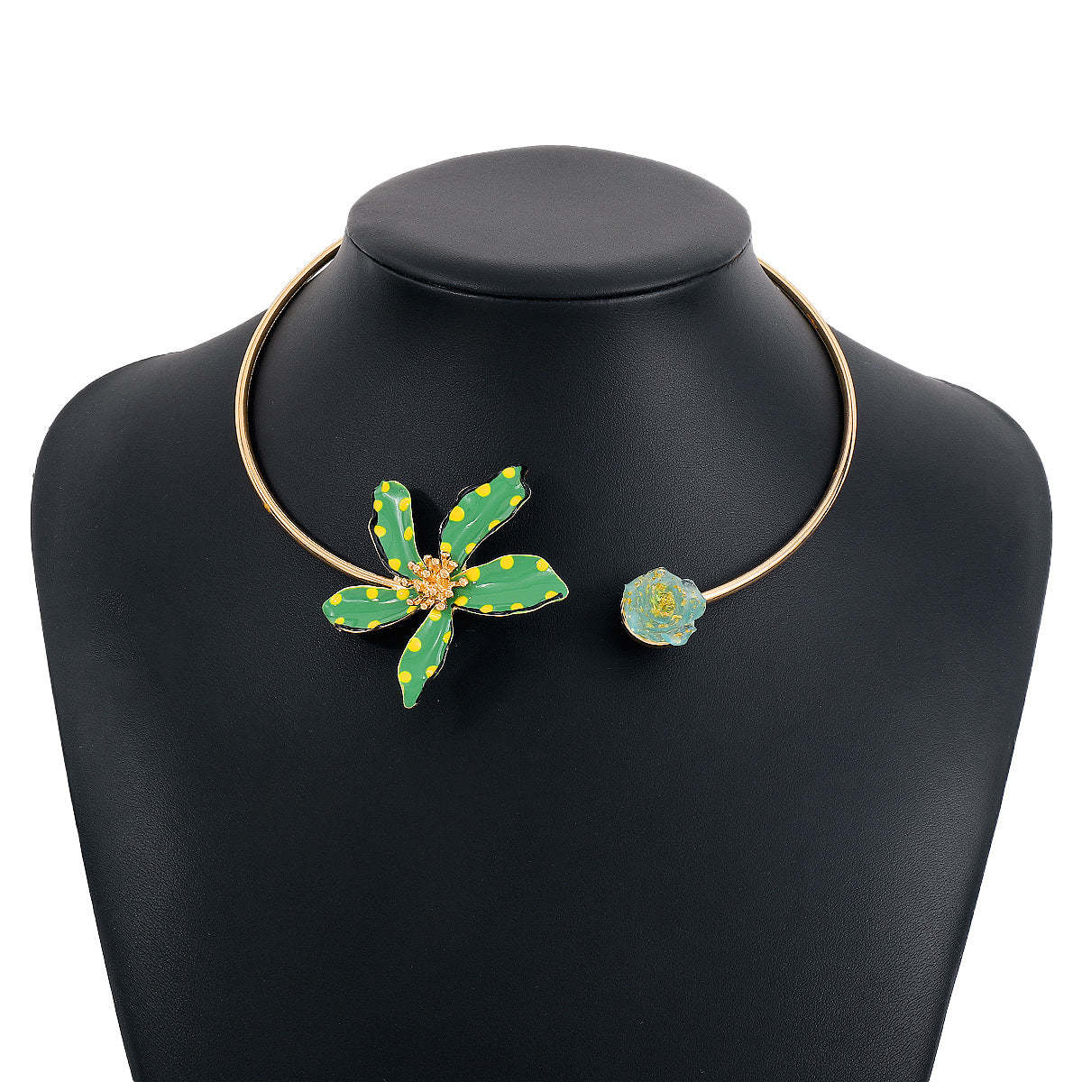 Blue Flower Solid Vintage Retro Luxury 18k Vermeil Gold Plated Open Necklace Jewelry | Mix Mix Style-Mix MIx Style