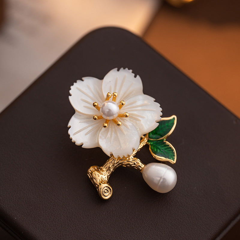 Natural pearl brooch female fritillary flowers fresh pastoral style 2024 spring and summer corsage high-end temperament clothing-Mix MIx Style