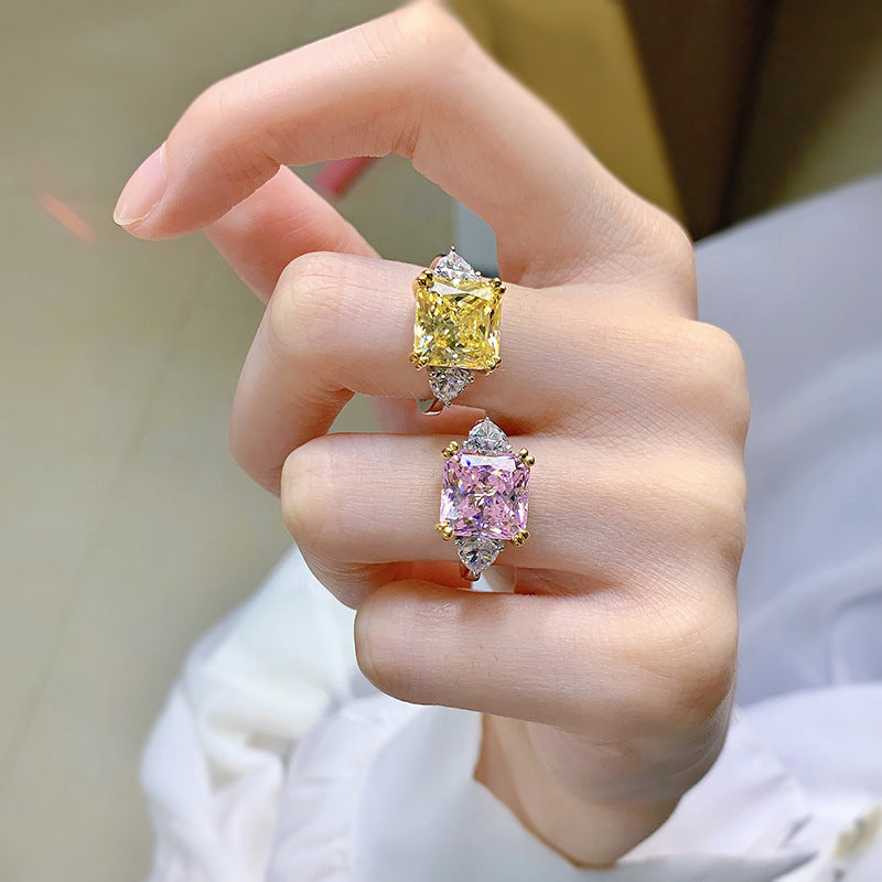 Yellow/Pink Cushion Cut Moissanite Diamonds 5ct 18k White Gold Plated Engagement Ring | Mix Mix Style-Mix MIx Style