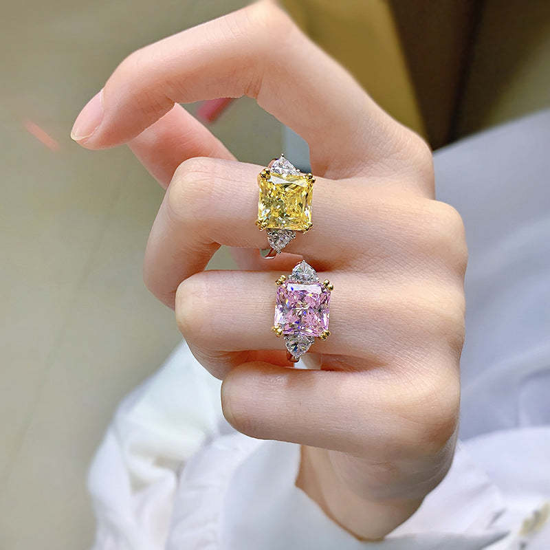 Yellow/Pink Cushion Cut Moissanite Diamonds 5ct 18k White Gold Plated Engagement Ring | Mix Mix Style-Mix MIx Style