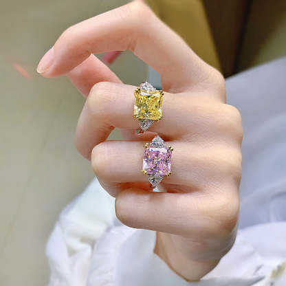 Yellow/Pink Cushion Cut Moissanite Diamonds 5ct 18k White Gold Plated Engagement Ring | Mix Mix Style-Mix MIx Style