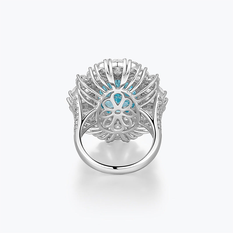 Sky Blue Pear & Oval Cut Moissanite Diamond High-End 18k White Gold Engagement Ring | Mix Mix Style-Mix MIx Style